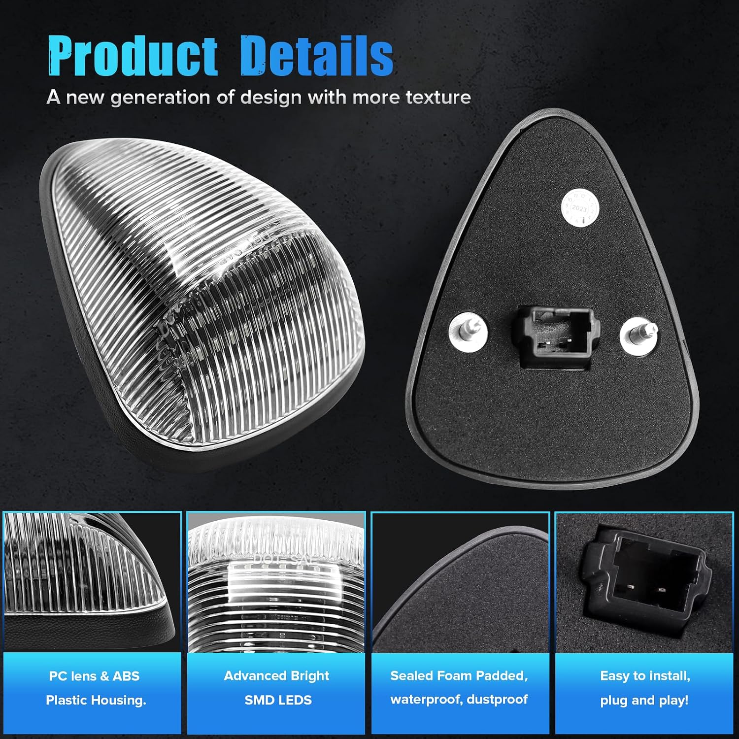 Amber LED Cab Roof Light Compatible with1999-2016 F250 350 450 550 Super Duty 2004-2017 F650 750, 16-23 F650,05-23 E150 E250 E350 E450,06-09 C450 C550 Cab Marker Running LampS 5PCS Clear Lens image 4