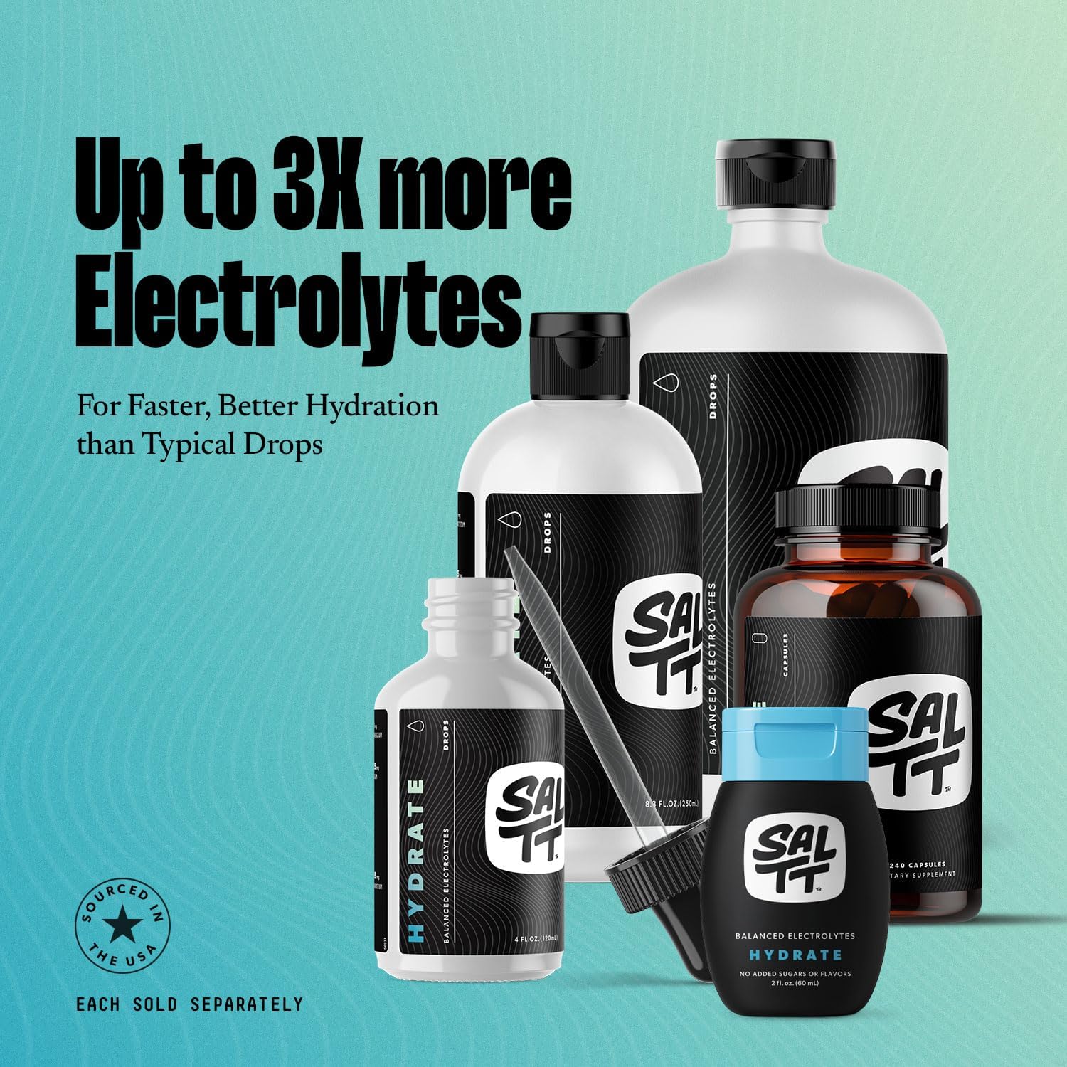 SALTT - Hydrate (18.6 oz) - Electrolytes Drops - Energy Boost - Sodium, Potassium, Magnesium, Zinc, Copper - Unflavored - Ultra Low Carb - Zero Sugar, Vegan, Gluten Free, Non GMO - By Keto Chow