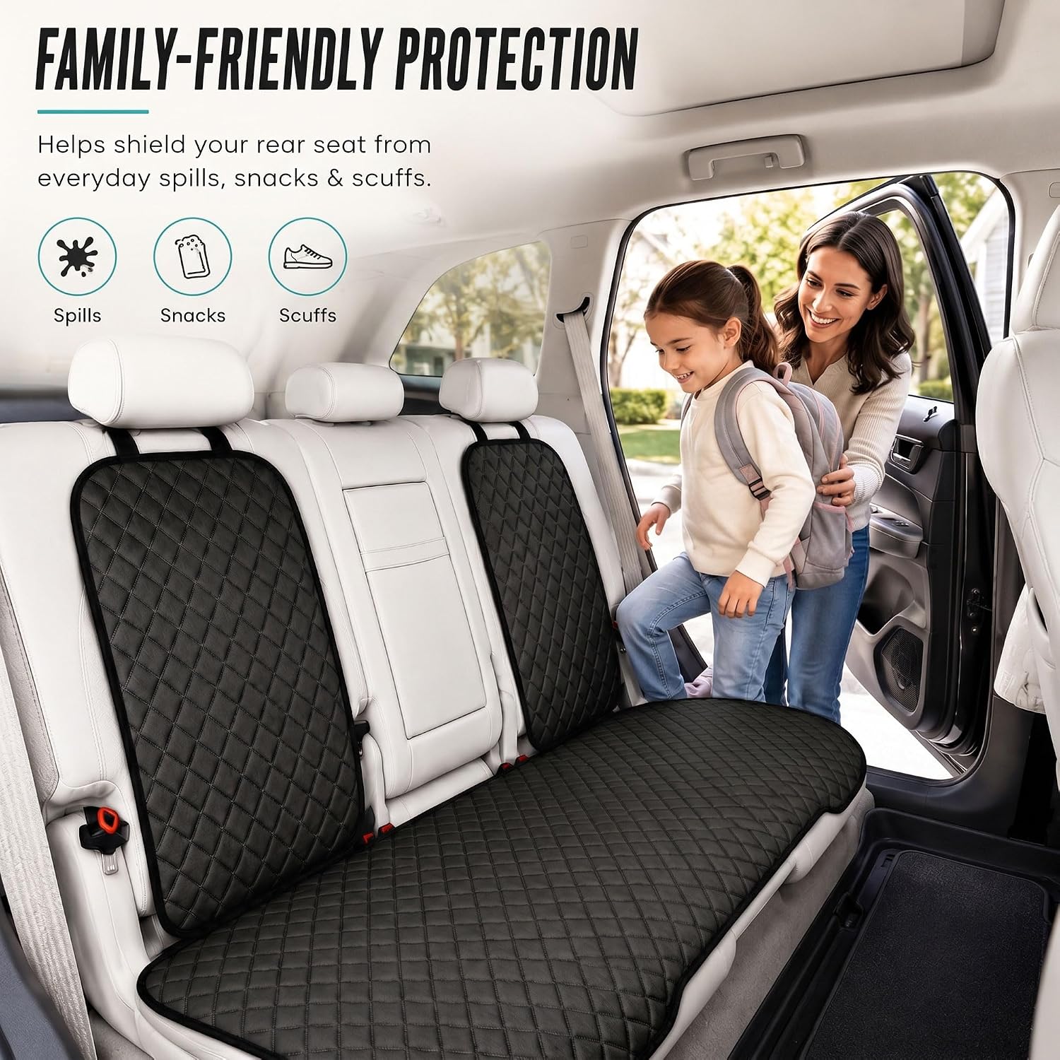 FH Group Car Seat Cushion Neosupreme Automotive Seat Cushions - Universal Fit, Rear Car Seat Cushion, Car Seat Cushions With Non-slip Silicone Backing for SUV, Sedan, Van Rear Set Black image 2