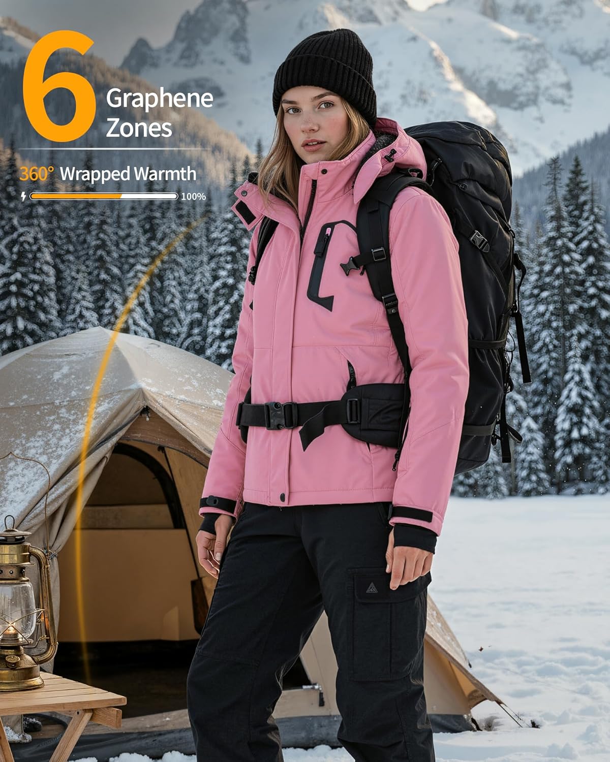 Wulcea Graphene Heated Jacket for Women Fur Lined with Large Capacity Battery Pack - Image 2