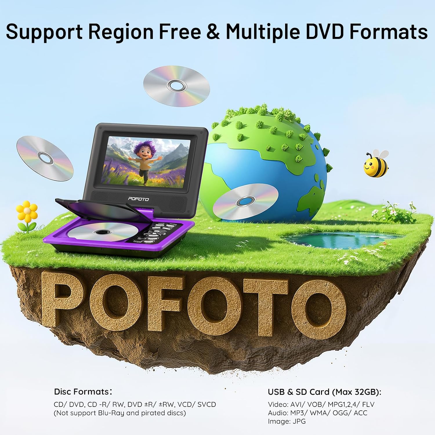 9.5" Portable DVD Player for Kids and Car with 7.5" Swivel Screen, 4-6 Hours Working Time, Car DVD Player with Dual Speakers, Remote Control, Support Sync TV, Region Free USB/SD/AV - Purple 4 81NPLv5f3fL. AC SL1500