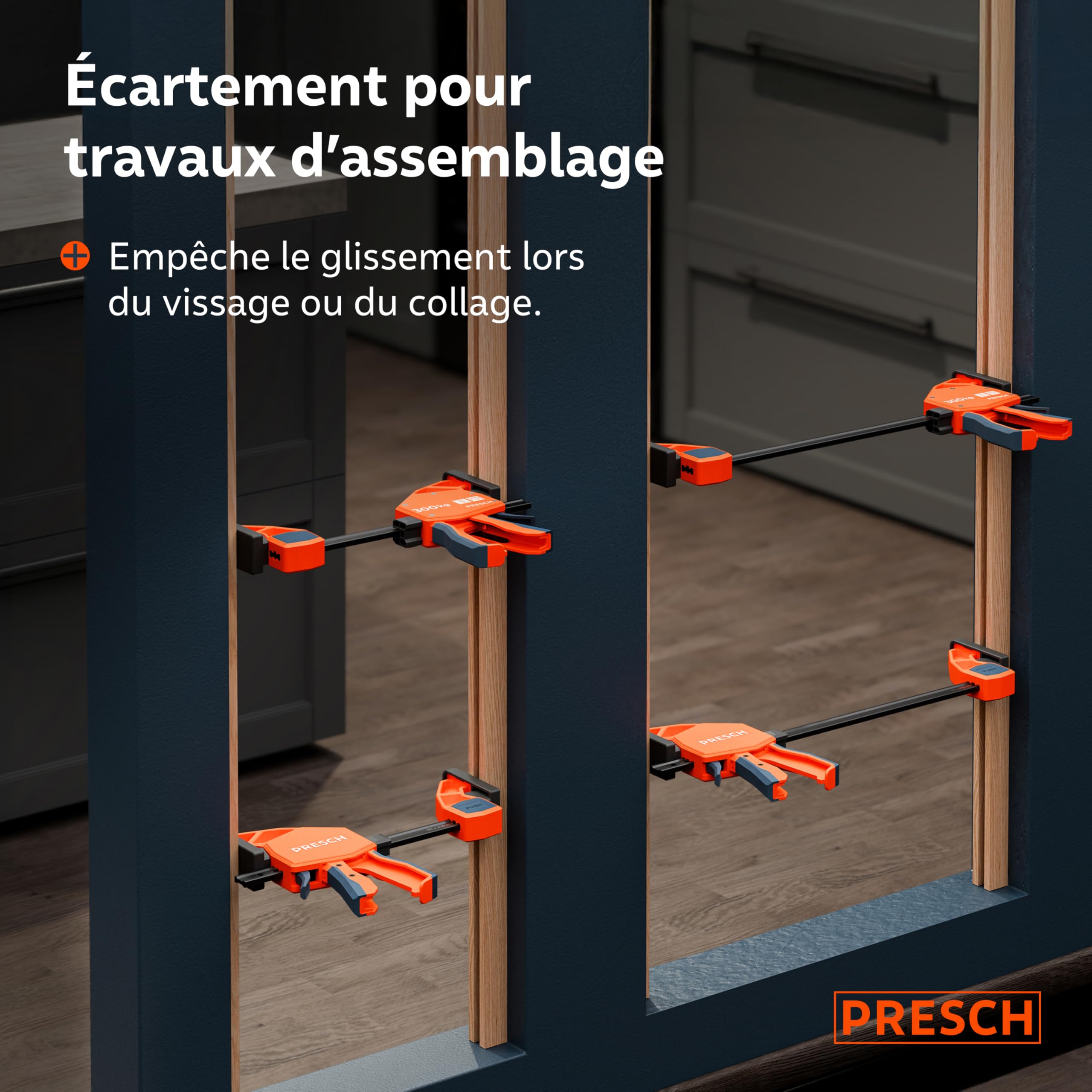 Presch Lot de Serre joints menuisier 300mm 600mm 4 pcs - Serre joints rapide force de serrage 300kg fonction d'écartement acier carbone fibre de verre