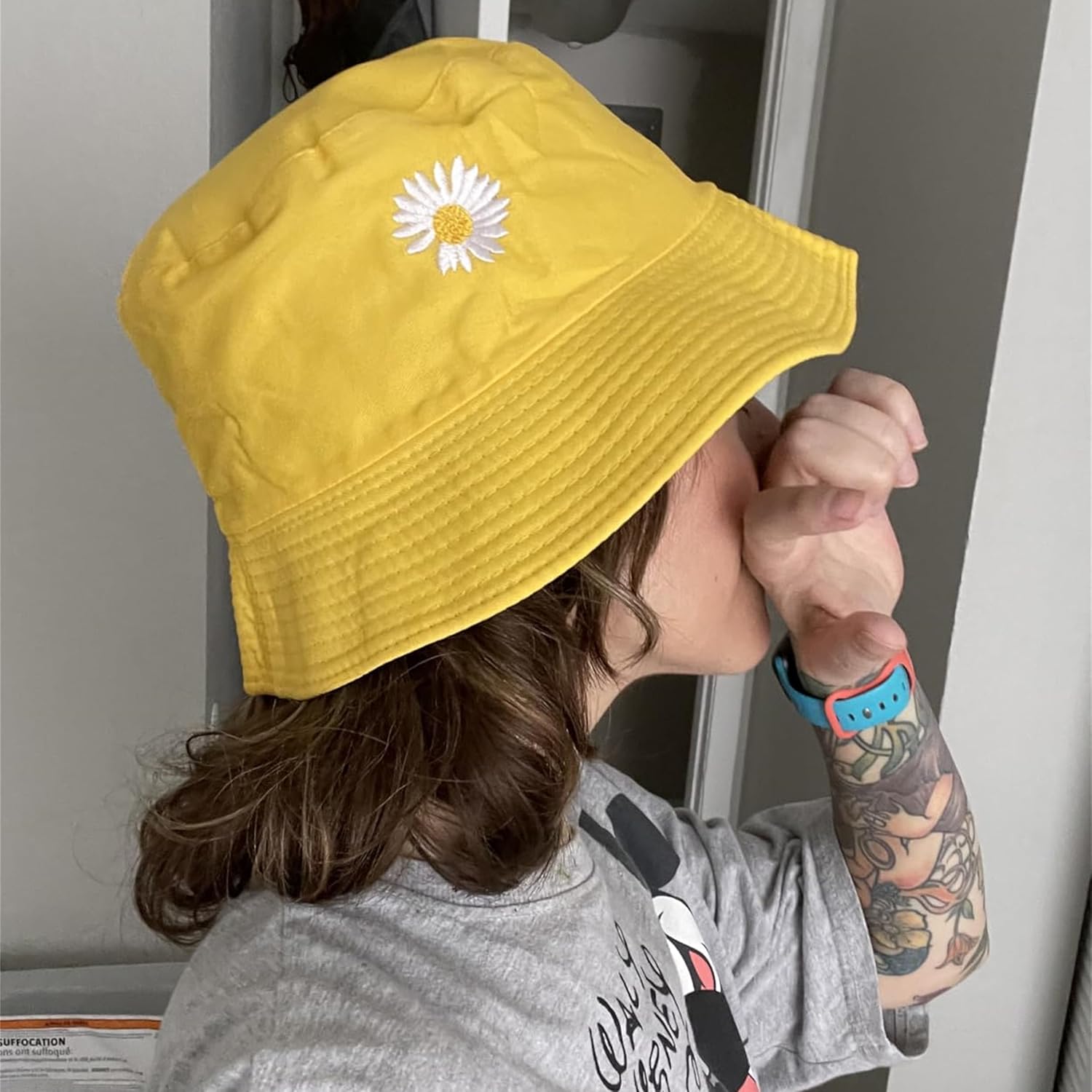 Flower Reversible Bucket Hat Cotton Summer Travel Beach Sun Hats Emboridery for Women Men - Image 8