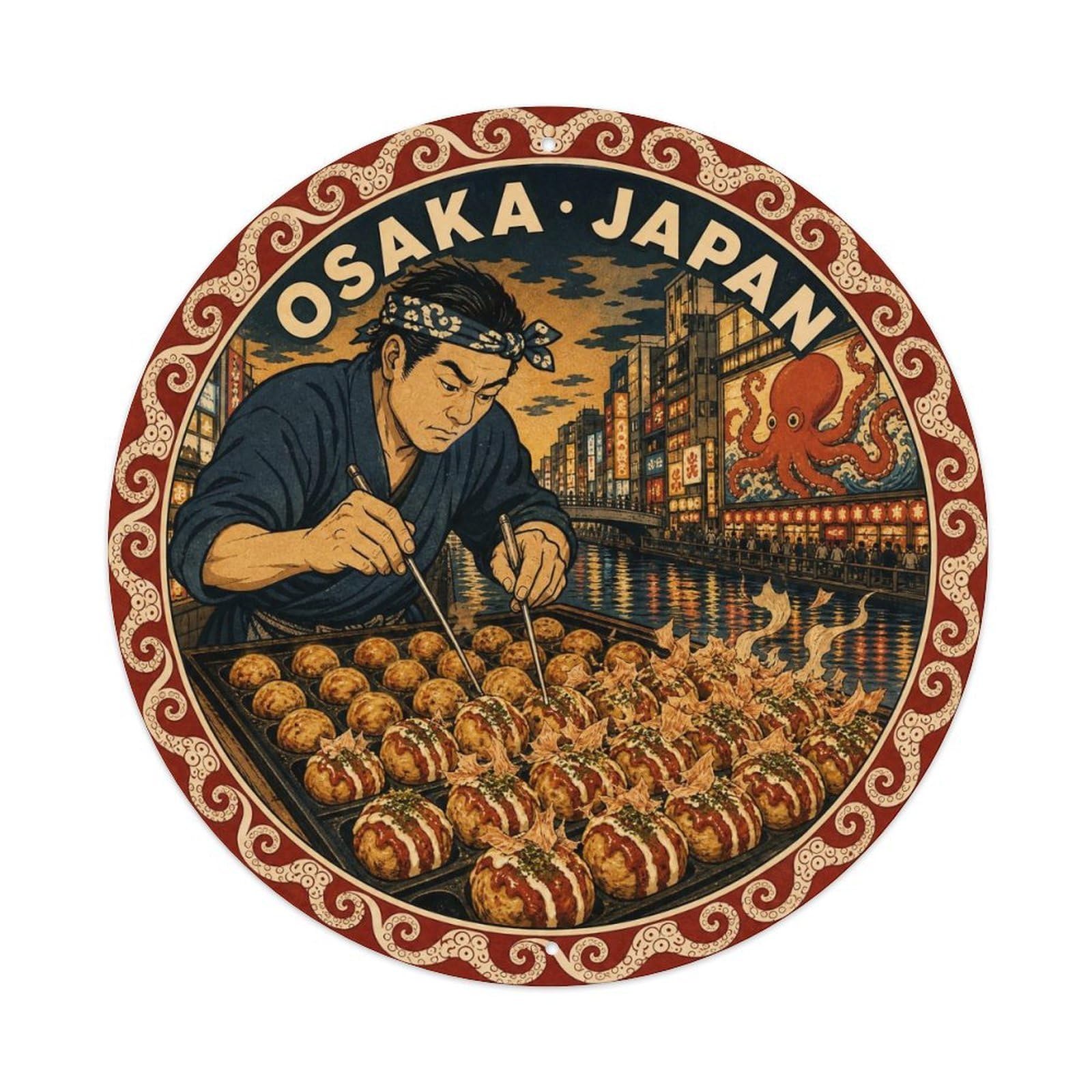Olyhtr 8X8inch Classic Style Osaka Takoyaki Street Food Cook Japanese Cuisine Metal Tin Sign