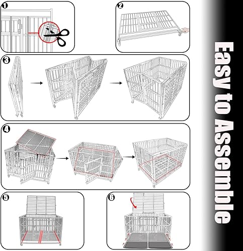 Miniatura 7 de Confote Jaula de acero inoxidable resistente de 47 pulgadas para perros, indestructible, de alta ansiedad, indestructible y a prueba de escape, para