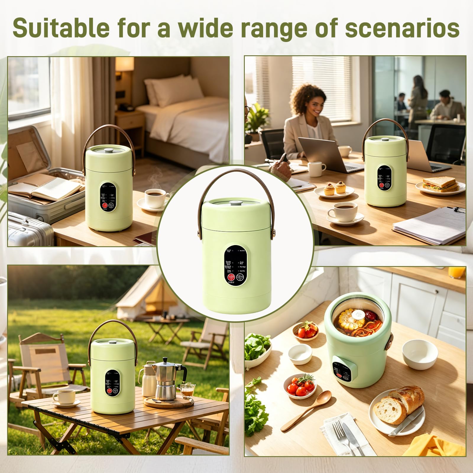 Olla eléctrica portátil de 1,2 L, con cesta vapor de acero inoxidable, cocina de viaje multifunción de 500 W, 8 funciones y temporizador inteligente 12 h, ideal para pasta, sopas y olla caliente