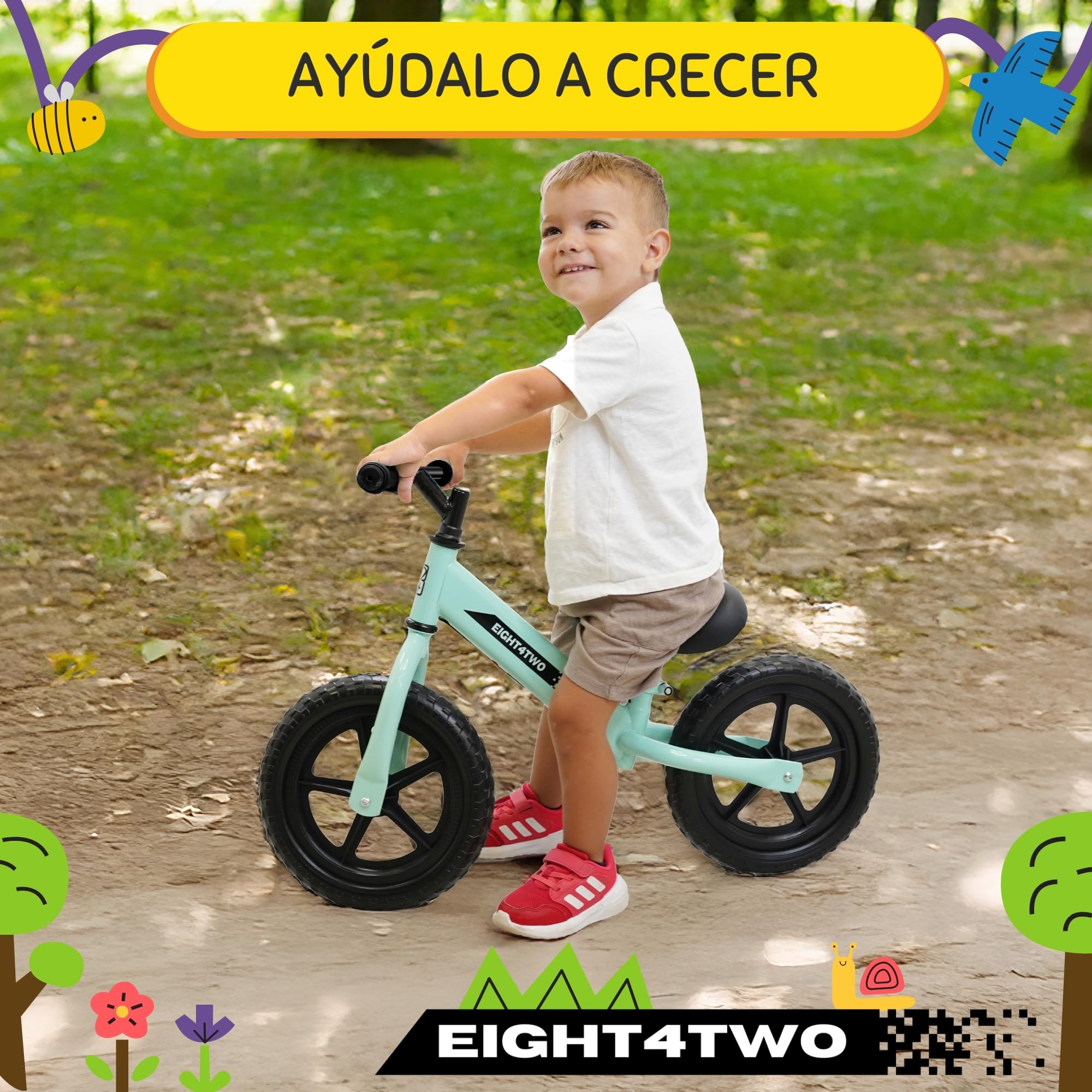 EIGHT4TWO Bicicleta sin Pedales para niño 2, 3, 4 y 5 años - Bici sin Pedales Ideal para Equilibrio - Juguetes para niños de 2, 3, 4 y 5 años.