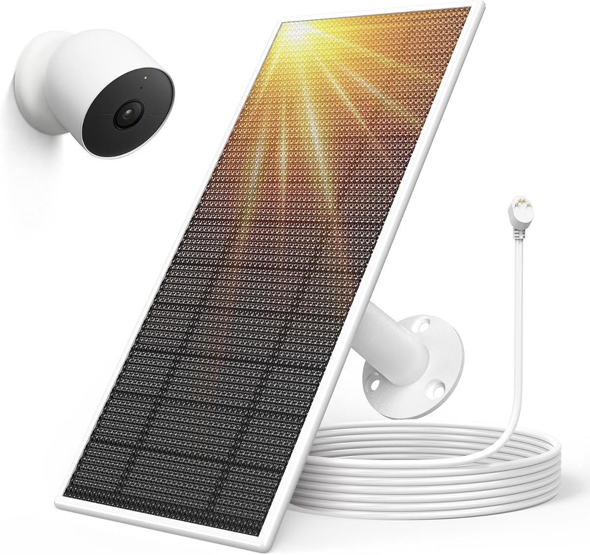 5W Solar Panel for Google Nest Camera | Upgraded Solar Charger for Nest Cam Outdoor/Indoor (Battery Version) with 13.1Ft Charging Cable, IP66 Waterproof