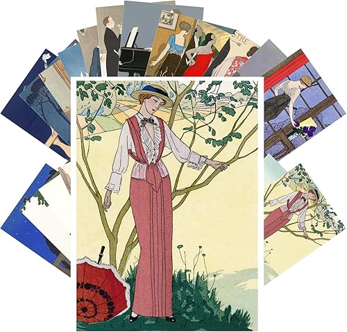 Miniatura 10 de PIXILUV Postales vintage (24 piezas de 4 x 6 pulgadas cada una) Increíbles dibujos de personas elegantes, postales vintage, tarjetas de felicitación