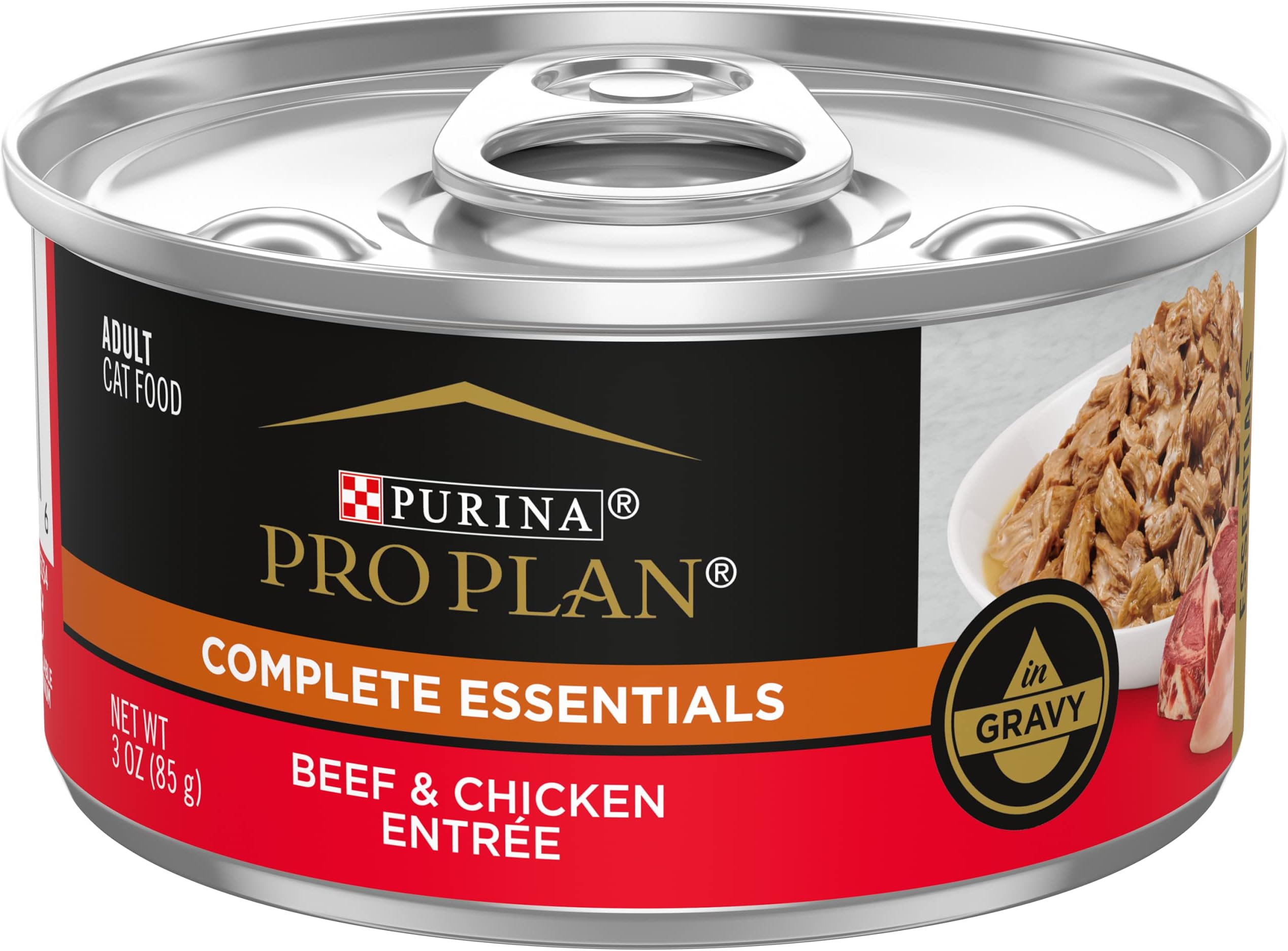 High Protein Cat Food Wet Gravy, Beef and Chicken Entree - (Pack of 24) 3 oz. Pull-Top Cans