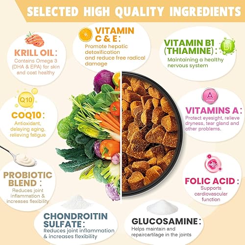 Miniatura 3 de Vitaminas y suplementos 24 en 1 para perros, 200 unidades, multivitamínico masticable, contiene condroitina, probióticos Omega-3, glucosamina para