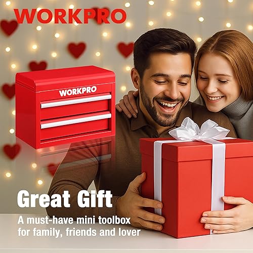 Miniatura 8 de WORKPRO Caja Mini de Herramientas de Metal, Caja de Herramientas Superior con Dos Cajones con Guías de Rodamiento de Bolas, Forros de Cajones de PVC