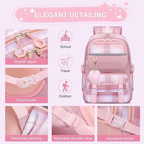 Miniatura 5 de KEBEIXUAN Mochila para niñas - Bonita mochila escolar con muchos bolsillos para estudiantes de primaria, duradera y funcional Mochila Escolares