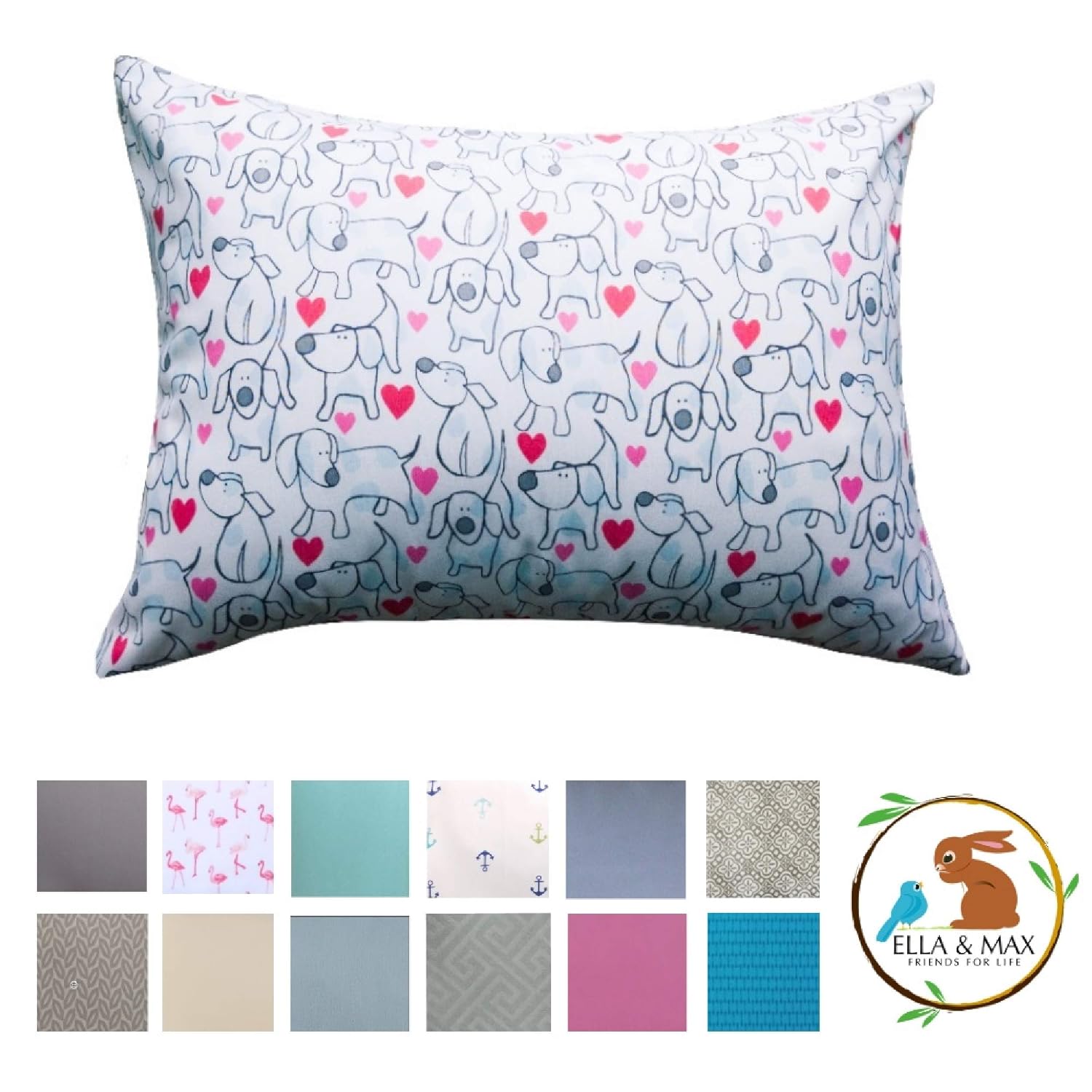 Puppy Toddler Pillow CASE. Dog Pillowcase Soft & Cuddly. Fits 13x18 Toddler Pillows. Easy to wash & no Ironing. Handmade in USA. Made of Luxury Microfiber Fabric. (Puppy Love)