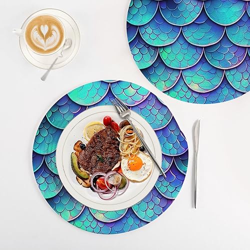 Miniatura 4 de 3 salvamanteles a prueba de calor, escamas de sirena azul coloridas para platos calientes, tejido de hilo de algodón de 15 pulgadas, soporte para