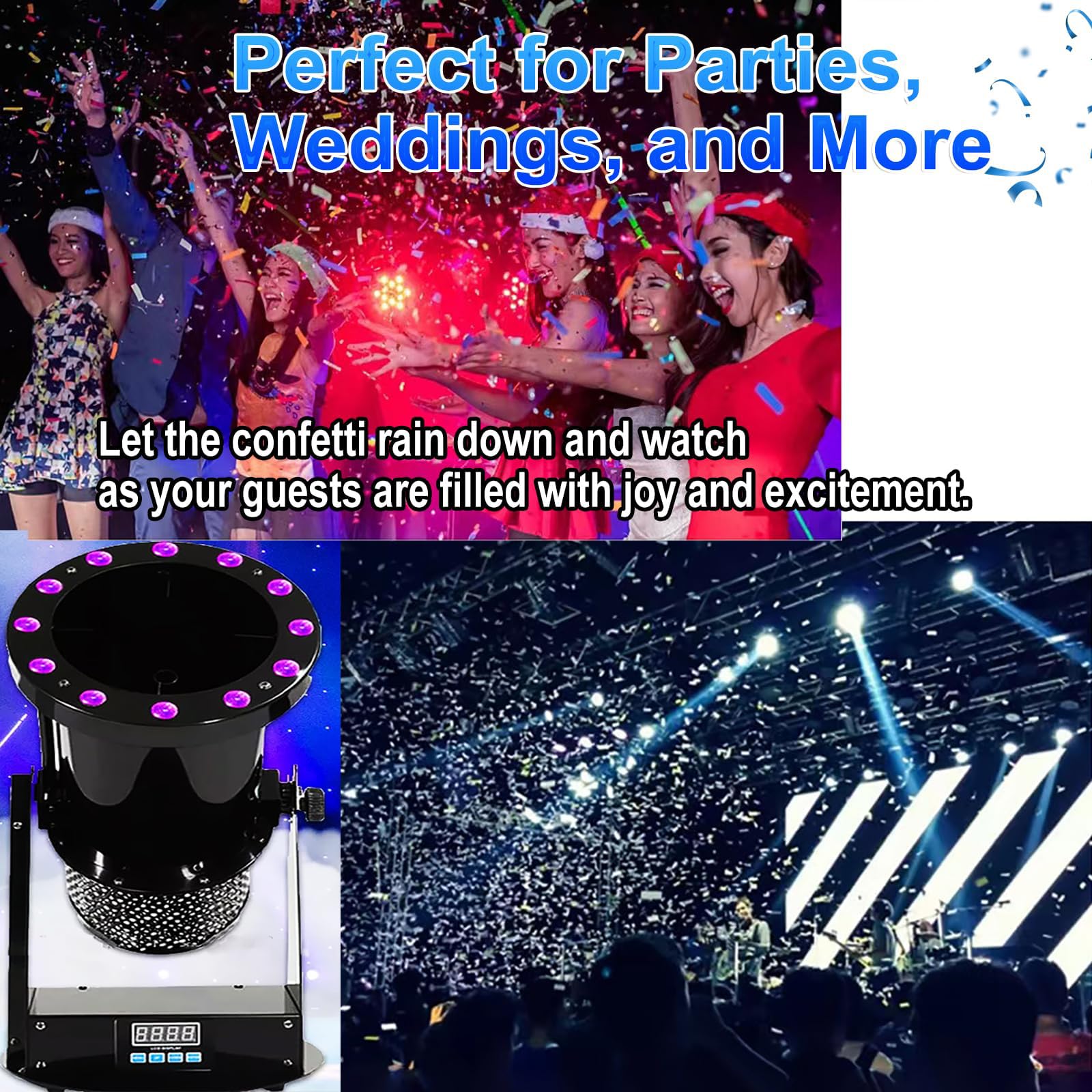 Cannone per coriandoli con DMX512 e telecomando, luci LED, display LCD per matrimoni, feste, eventi DJ, attrezzatura professionale da palco