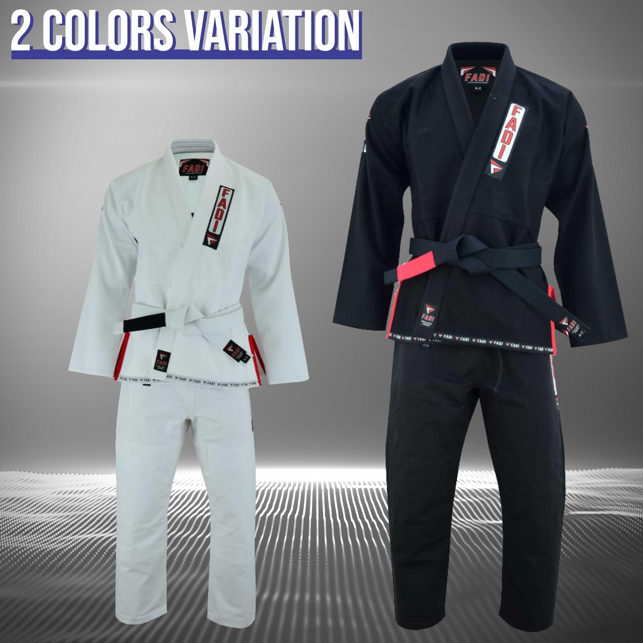 Fadi Sports Excellence Kimono Series Premium BJJ Gi for Men | Jiu Jitsu Gi BJJ Uniform Poly/Cotton Blend | White/Black (Black, A4)