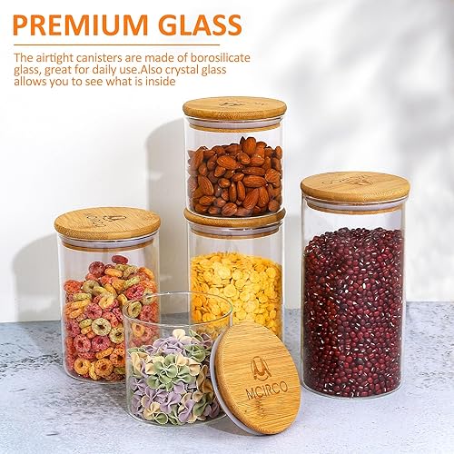 Miniatura 7 de M MCIRCO - Juego de recipientes de cocina 9 tarros herméticos de vidrio con tapas de bambú recipientes de almacenamiento de alimentos de vidrio para