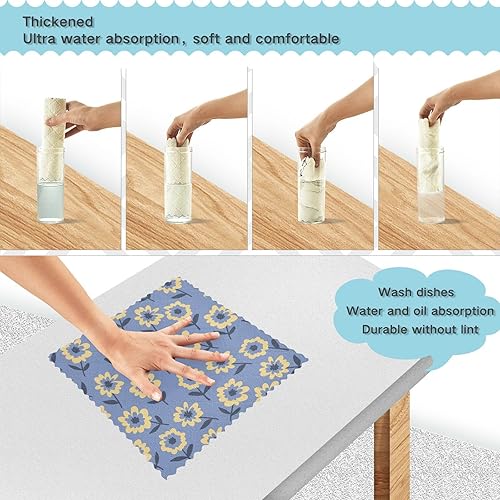 Miniatura 4 de Retro Yellow Blue Flower Doodle Soft Decorative Microfiber Towel for Kitchen Quick Dry 6 Pack Dish Tea Towels for Countertop Oven