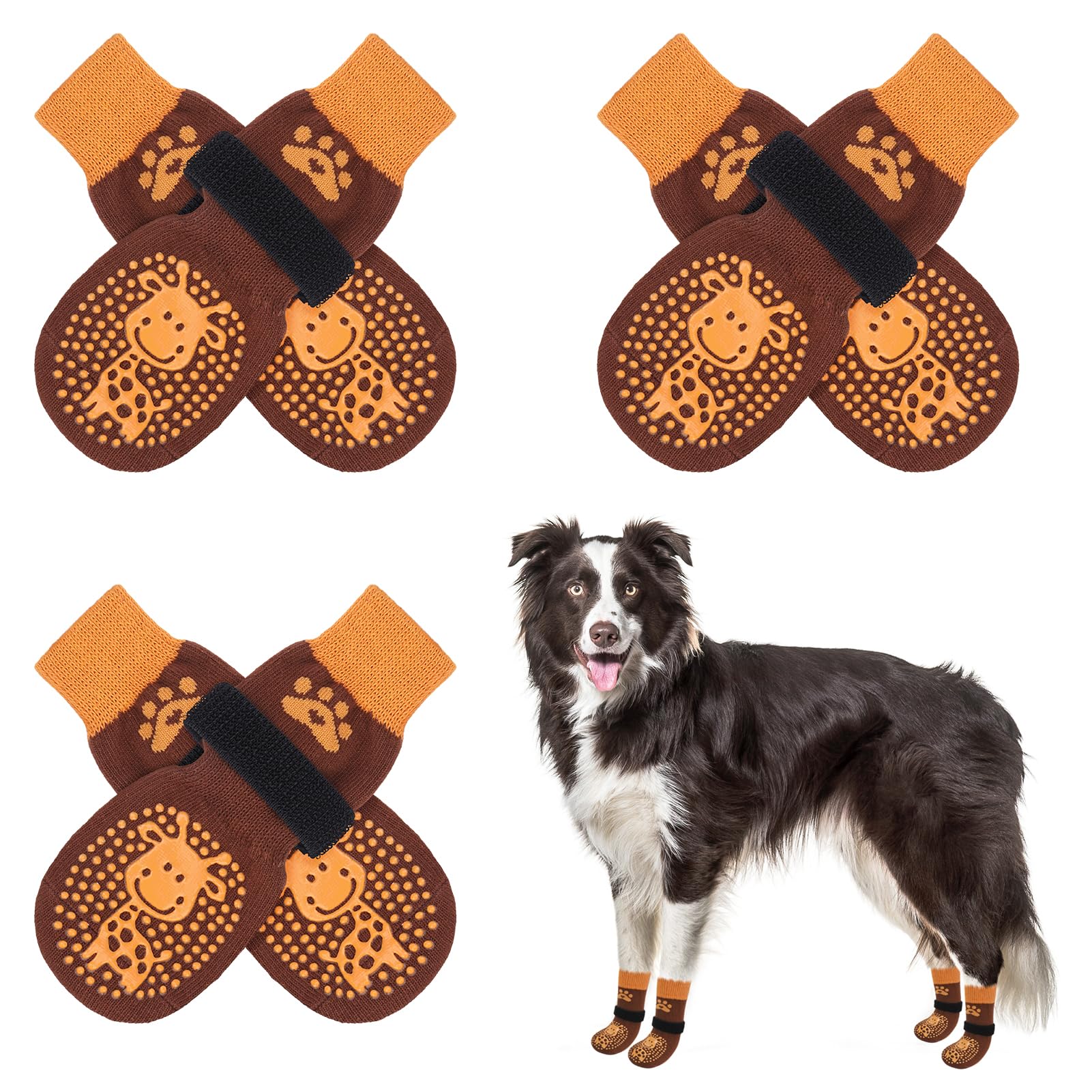 SCENEREAL 6Pcs Anti Slip Dog Socks to Prevent Licking Paws for Hot/Cold Pavement, Dog Grippy Socks for Hardwood Floors, Dog Shoes for Boots & Paw