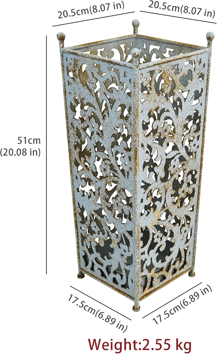 Vintage Blue Metal Umbrella Holder with Ornate Cutout Pattern Antique Decorative Umbrella Stand with Detachable Drip Tray for Entryway Storage Umbrellas Canes & Walking Sticks (Blue) image 2
