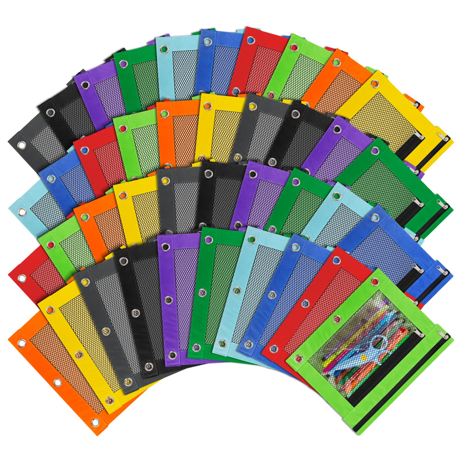 40 Pcs Colorful Pencil Binder Pouch with Zipper, 3 Ring Binder Pencil Case for Classroom Supplies