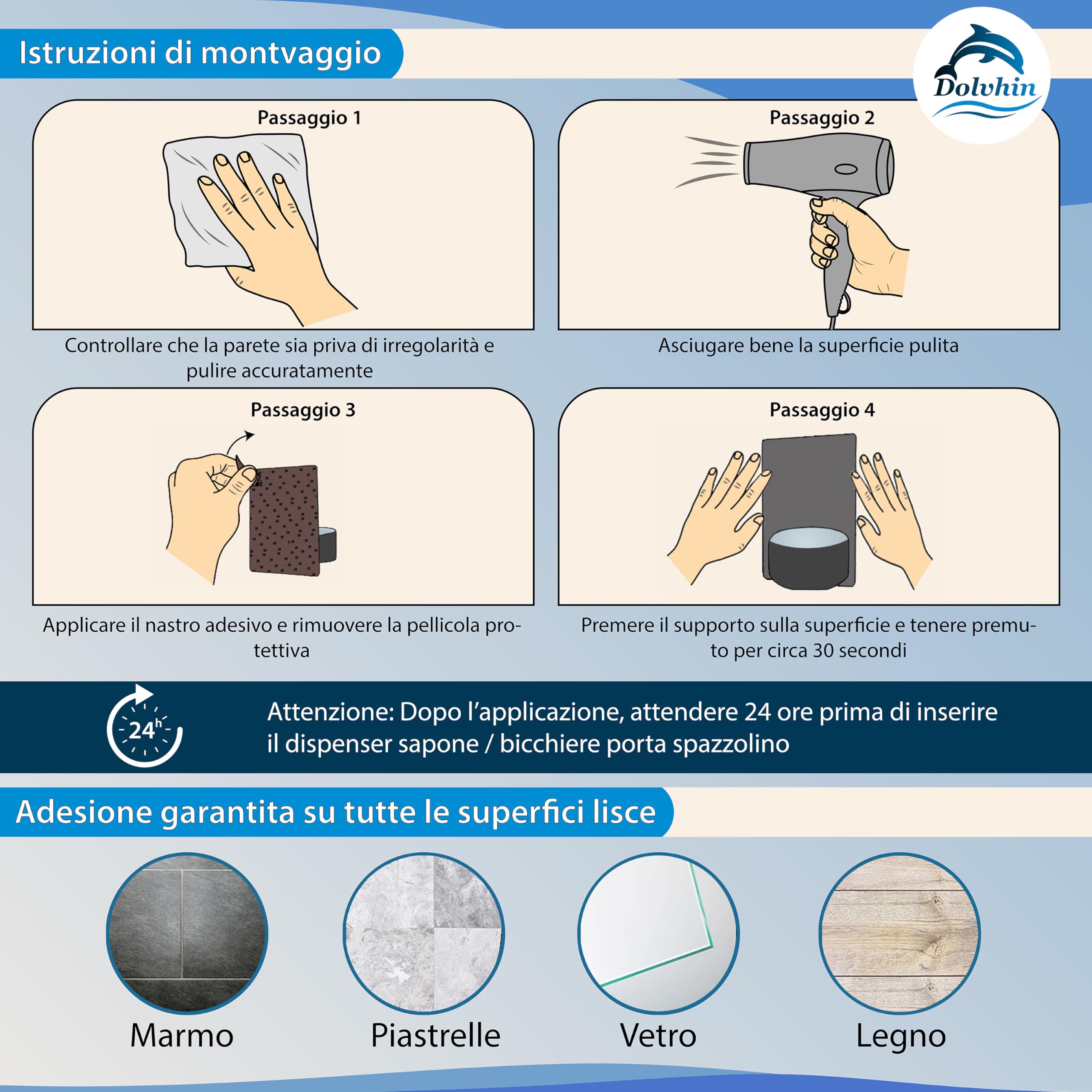 Set Dispenser Sapone e Bicchiere Bagno | Dosatore Liquido & Portaspazzolino Vetro Satinato | Supporto Inox Senza Forare | Dispenser Adesivo da Parete | Set Accessori Bagno | Grigio Argento