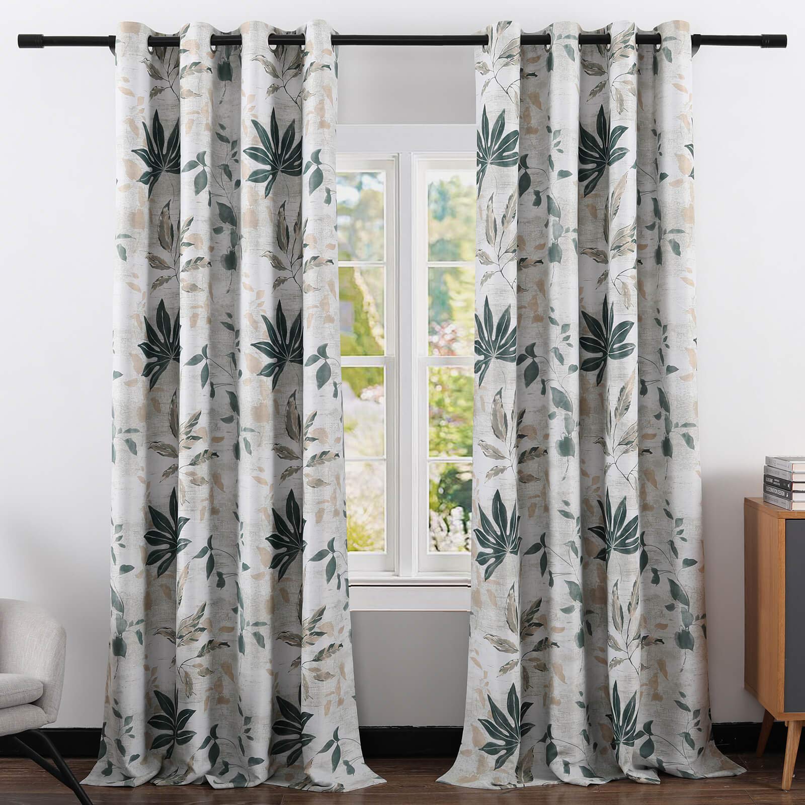 Leeva 2 pannelli oscuranti oscuranti per ufficio, tende oscuranti con motivo a foglie verdi con stampa termica per finestre per sala da pranzo, 2 pannelli, 52 x 63 cm