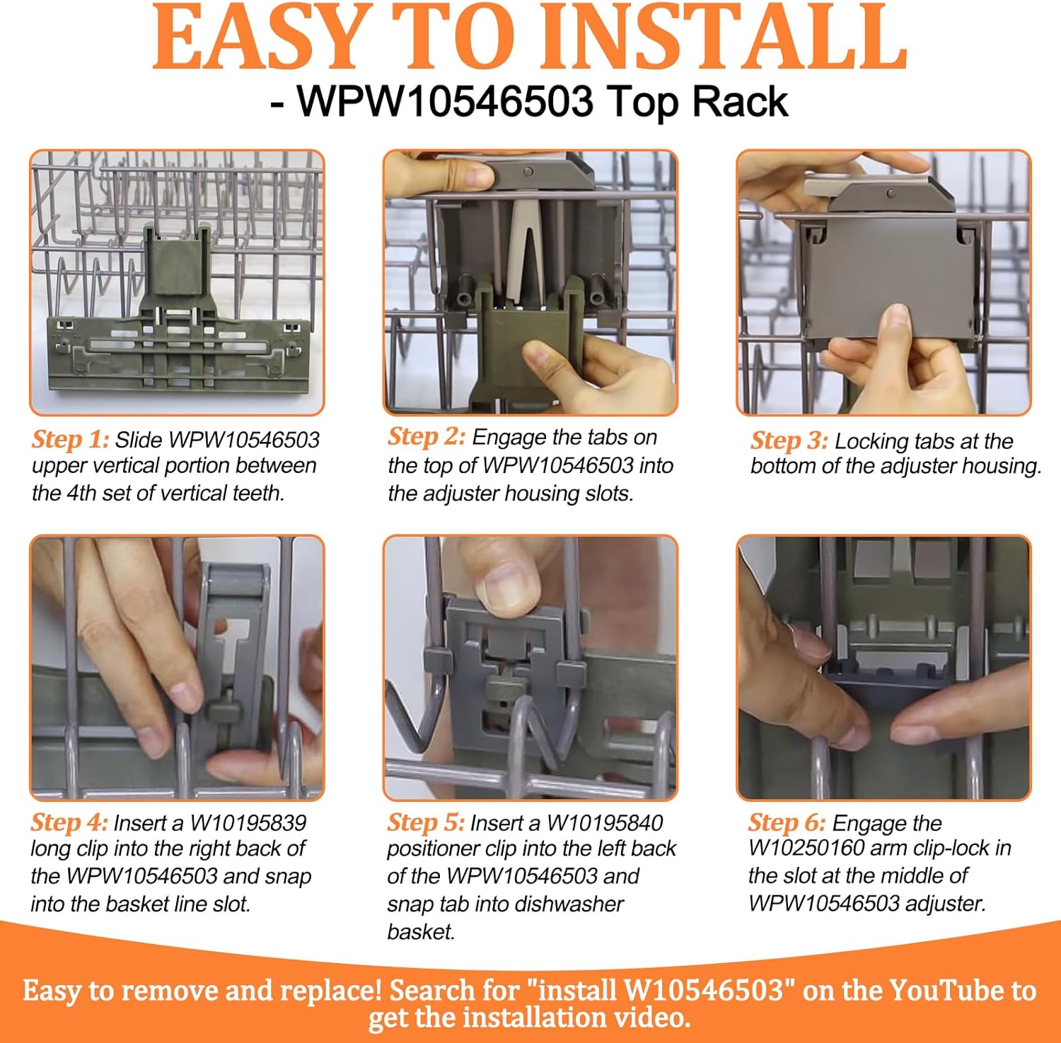 UPGRADED WPW10546503 Dishwasher Top Rack Adjuster & W10588164/5 Dishwasher Adjuster Housing Compatible with Kitchenaid Dishwasher Parts Upper Rack W10546503 KDTM354DSS5 Whirlpool Kenmore JennAir