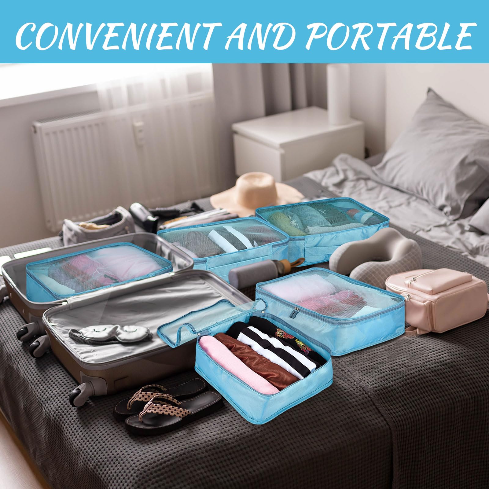 Silkfly 12 cubi da imballaggio per valigie da viaggio, borse da viaggio, organizer in rete per escursionismo, campeggio, zaino in spalla, accessori per vestiti (azzurro, XL)