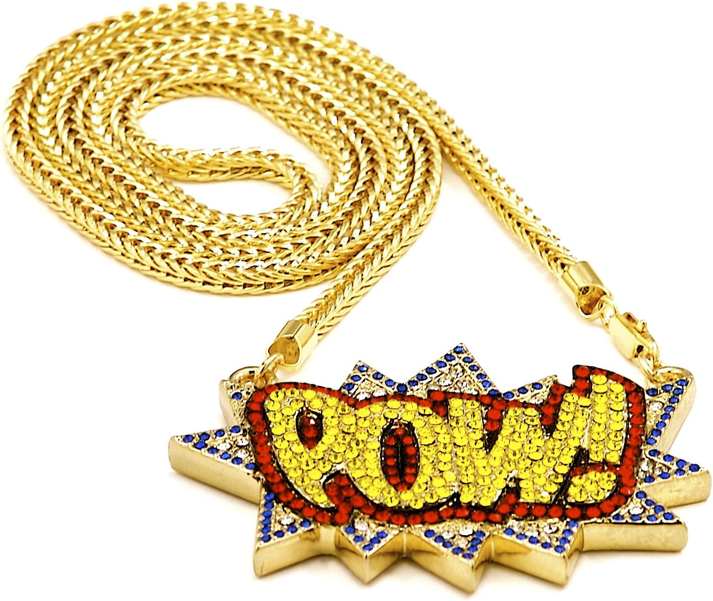 GWOOD POW Pendant with Gold Color 36 Inch Franco Style Necklace G R Slv Bl