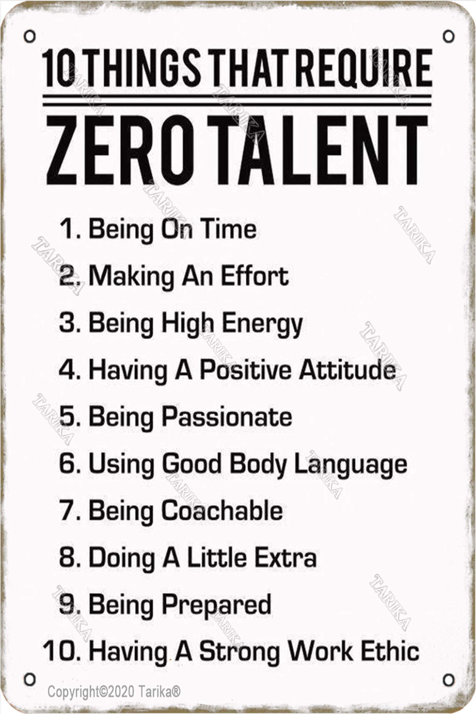Tarika10 Things That Require Zero Talent Metal Retro Look 8X12 Inch Decoration Plaque Sign for Home Kitchen Bathroom Farm Garden Garage Inspirational Quotes Wall Decor