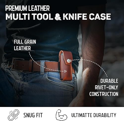 Miniatura 3 de American Bench Craft Funda de cuero multiherramienta y estuche para cuchillos Gerber Diesel, Gerber MP600 y Gerber Gator plegable  Funda de cuero