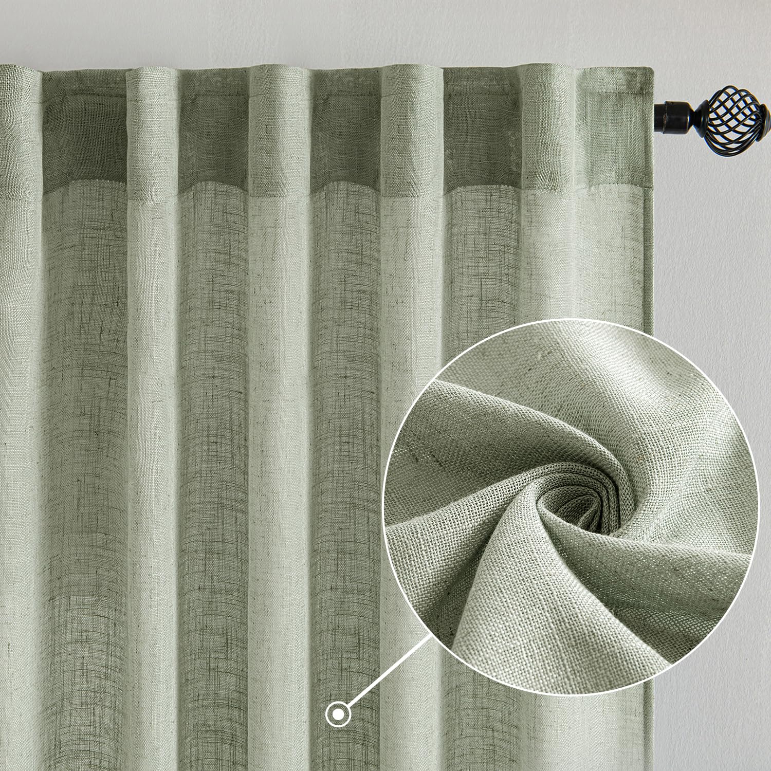MIULEE Brown Linen Curtains 84 Inch Length for Bedroom Living Room, Soft Thick Linen Textured Window Drapes Semi Sheer Light Filtering Back Tab Rod Pocket Burlap Look Farmhouse Decor, 2 Panels: 52"W x 84"L (Pack of 2) Sage