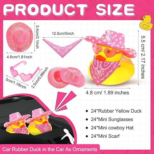 Miniatura 9 de Jexine 24 patos de goma vaqueros, pato de goma vaquero con sombrero, gafas, bufanda, mini pato de baño, juguetes para cumpleaños, natación, fiesta,