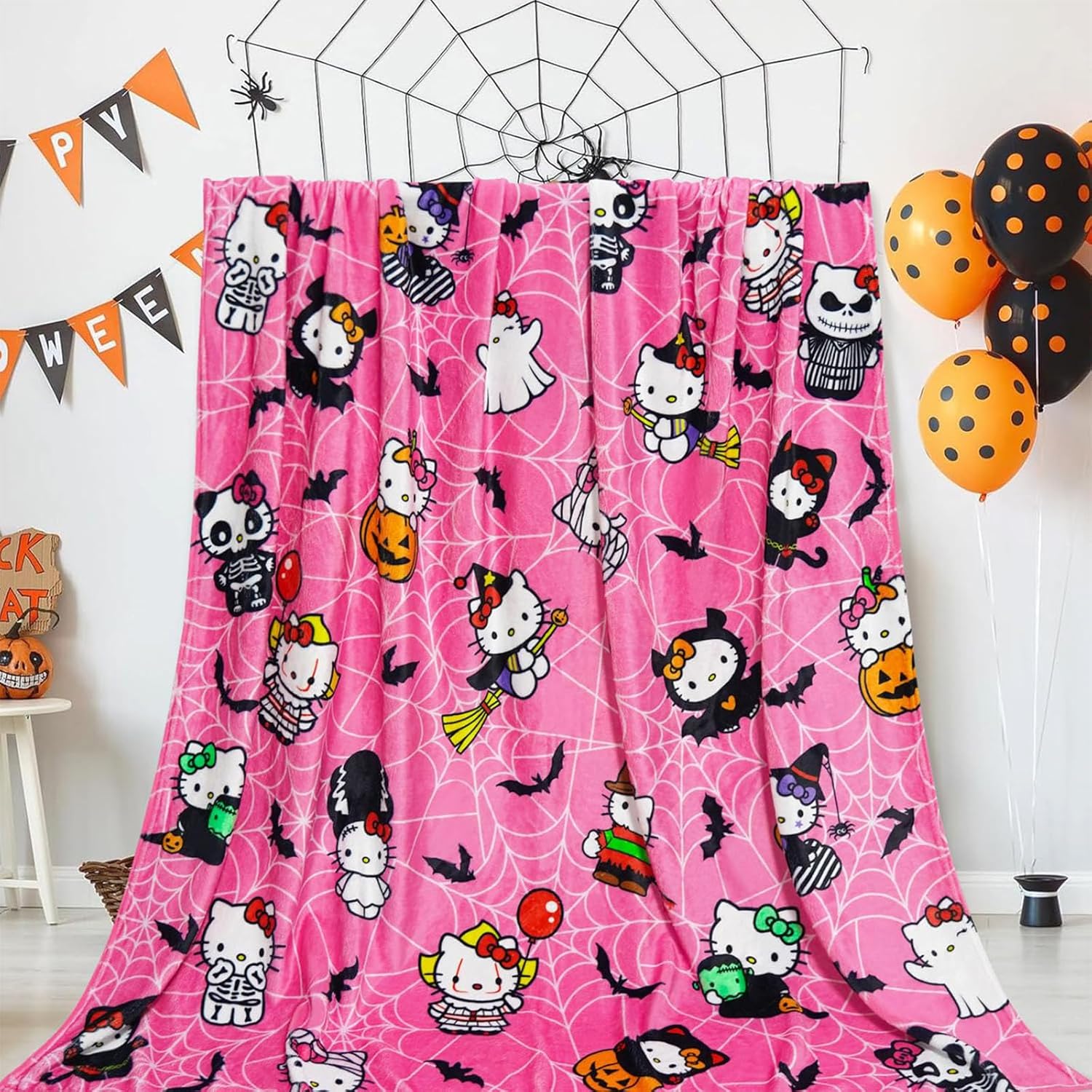 Pink Halloween Blanket Gifts for Women Girls Kids, Cute Cat