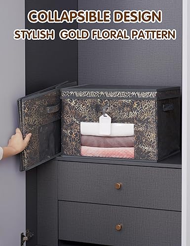 Miniatura 4 de DAMAHOME Contenedores grandes de tela con tapas, organizadores de armario plegables con ventana transparente, para estantes, guardería, dormitorio,