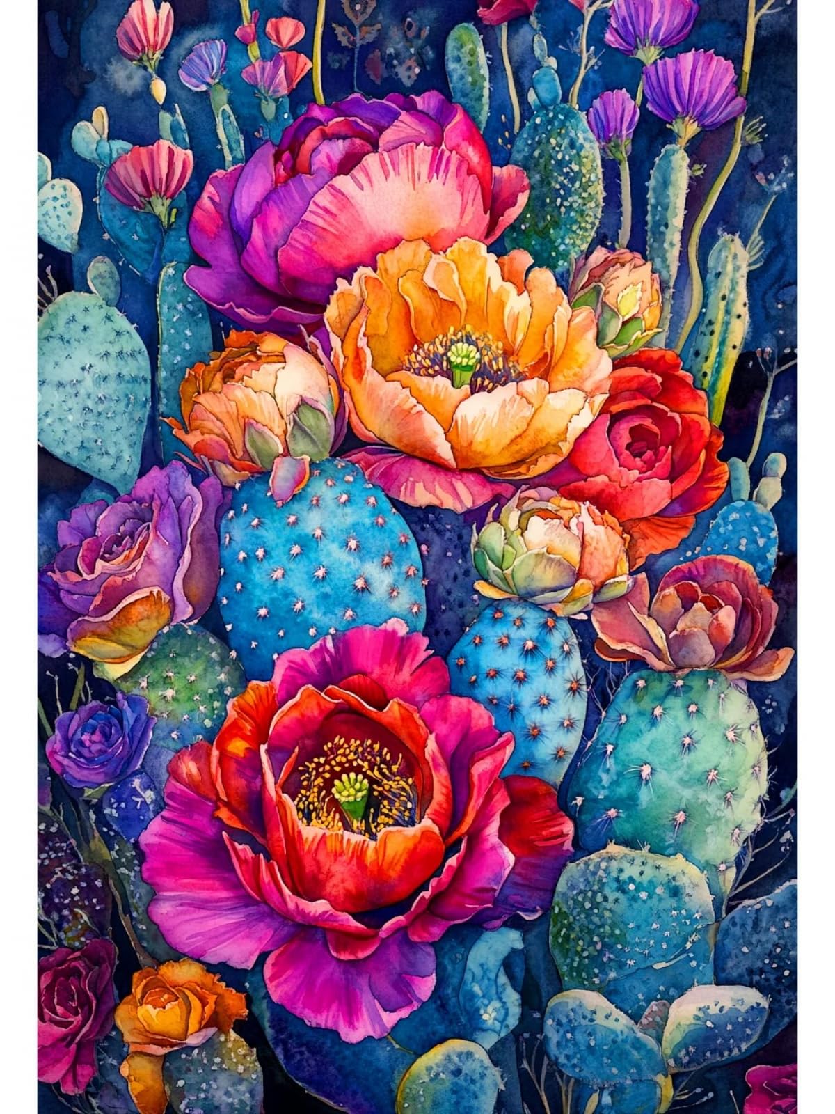 Taxpy Diy Sticken Set Bunte Aquarellkaktusblüten Perlen-Kreuzstich-Set,Perlenmuster,Handarbeit,Stickerei,Handarbeitsset 50x70cm