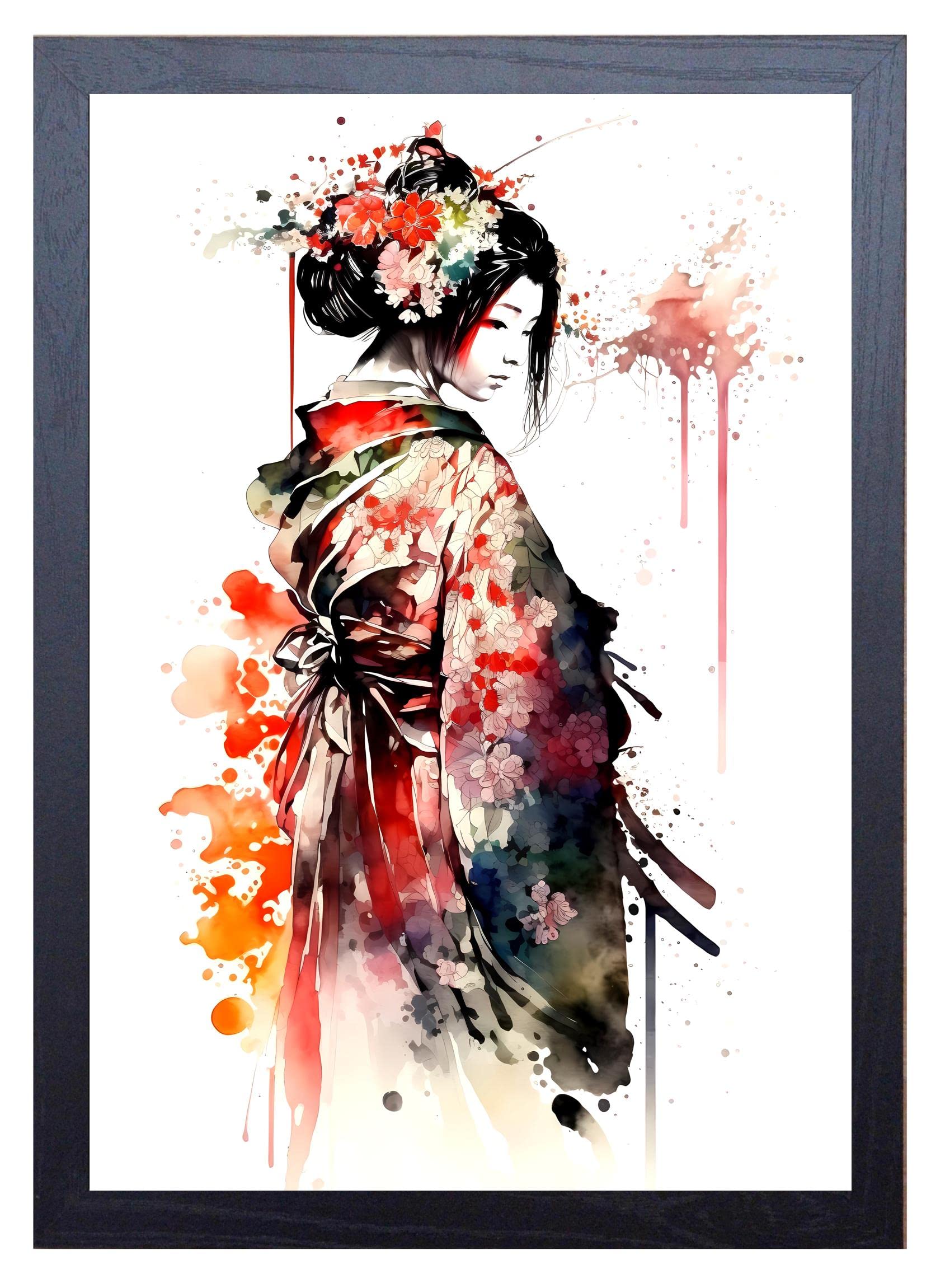 Cuadro de geisha japonesa y pintura artística de 29,7x21 cm para decoración oriental
