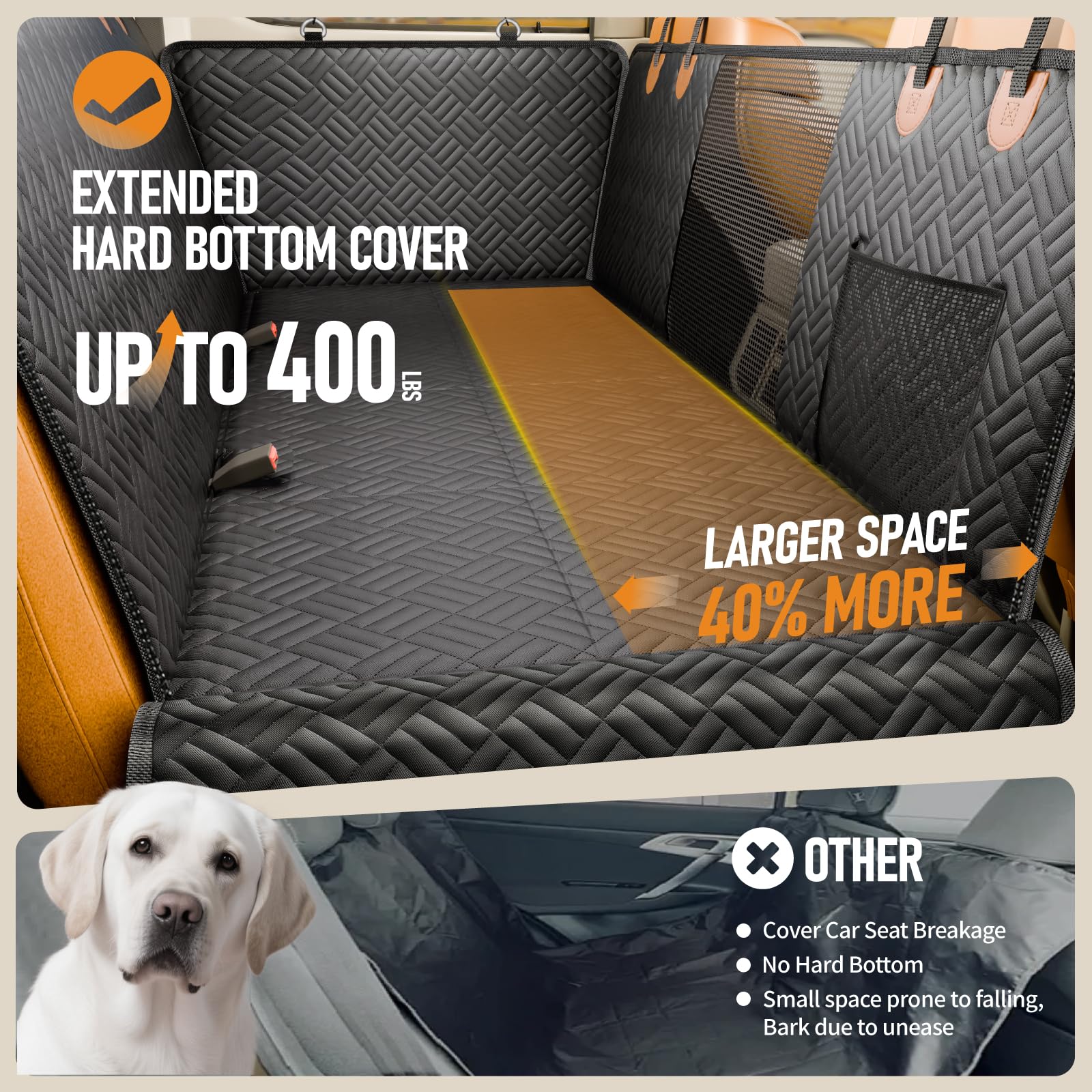 PROZAR Dog Car Seat Cover for Back Seat, Hard Bottom Back Seat Extender for Dogs - Supports 400lbs, Back Seat Pet Cover, Dog Hammock for Full-Size Trucks/SUV - image 2