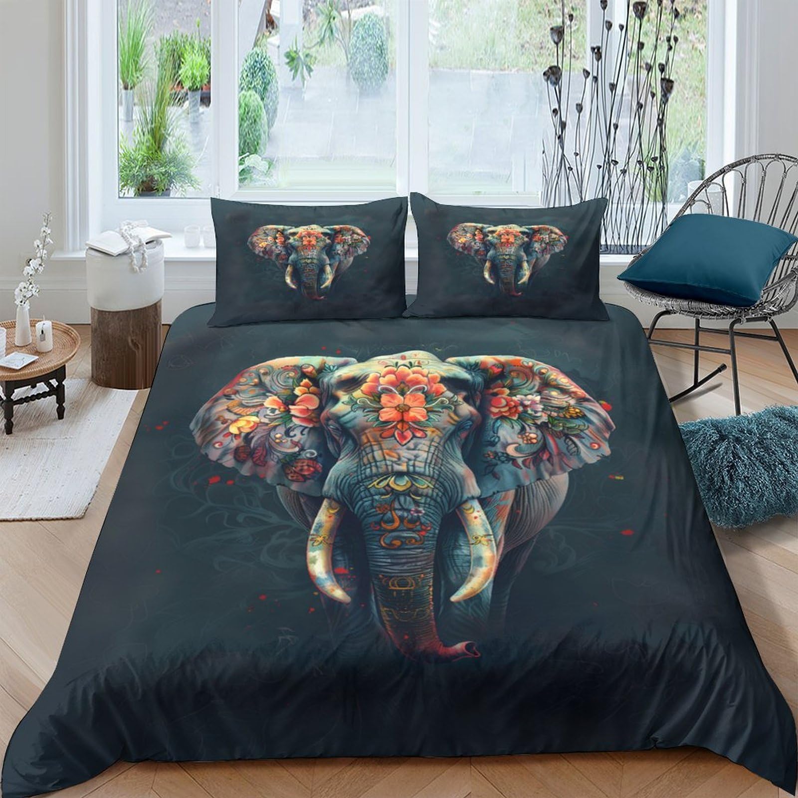 Ctjqhvkz Style-3 3D Printed Colorful Elephant Fitted Sheet Microfiber Soft Non-Slip Artistic African Animal Bed Cover For Bedroom Dorm Mattress Decor Single（135X200cm）
