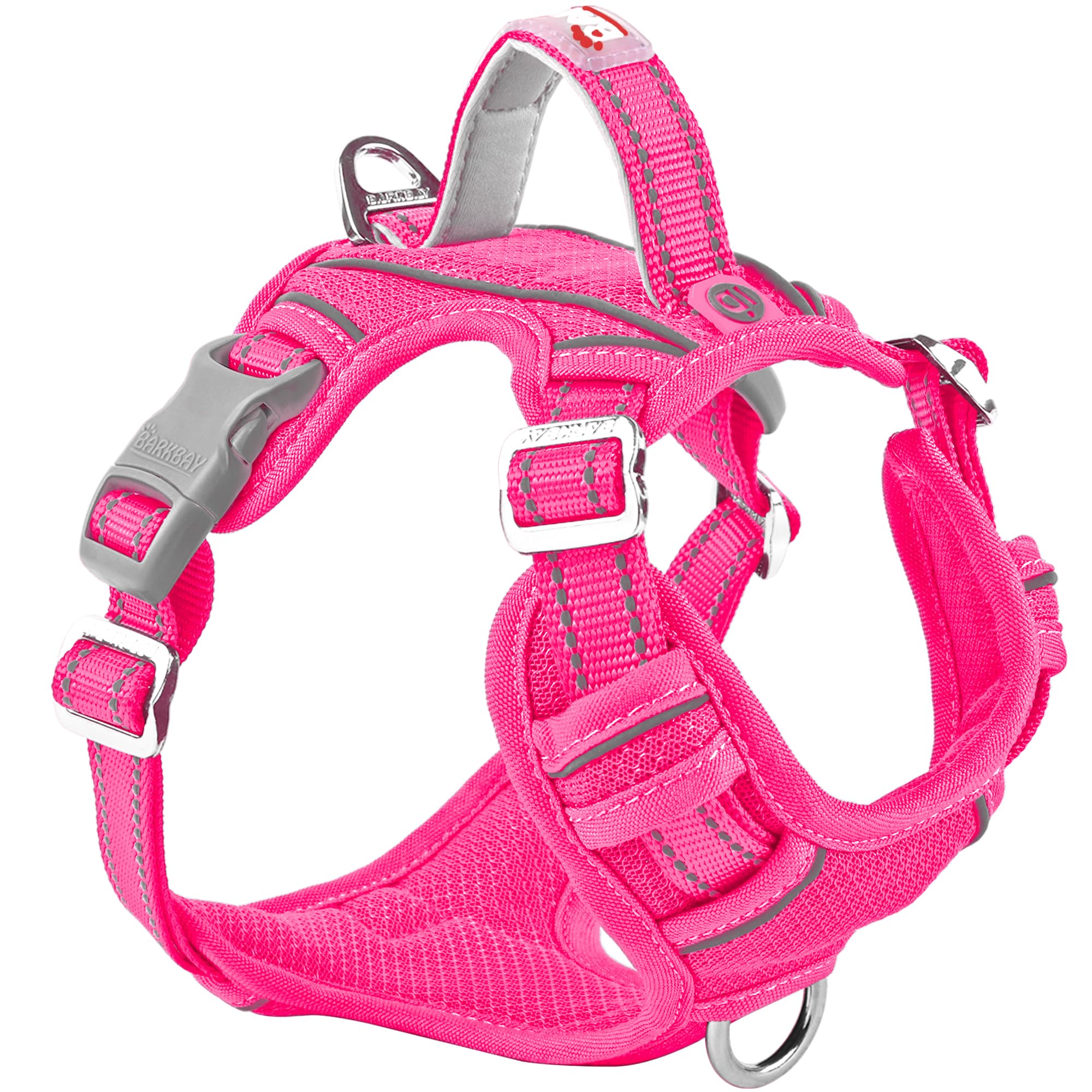BARKBAY Dog Harness No Pull with ID Tag Pocket - Heavy Duty, Reflective, Easy Control for Large Dogs(Pink,L)