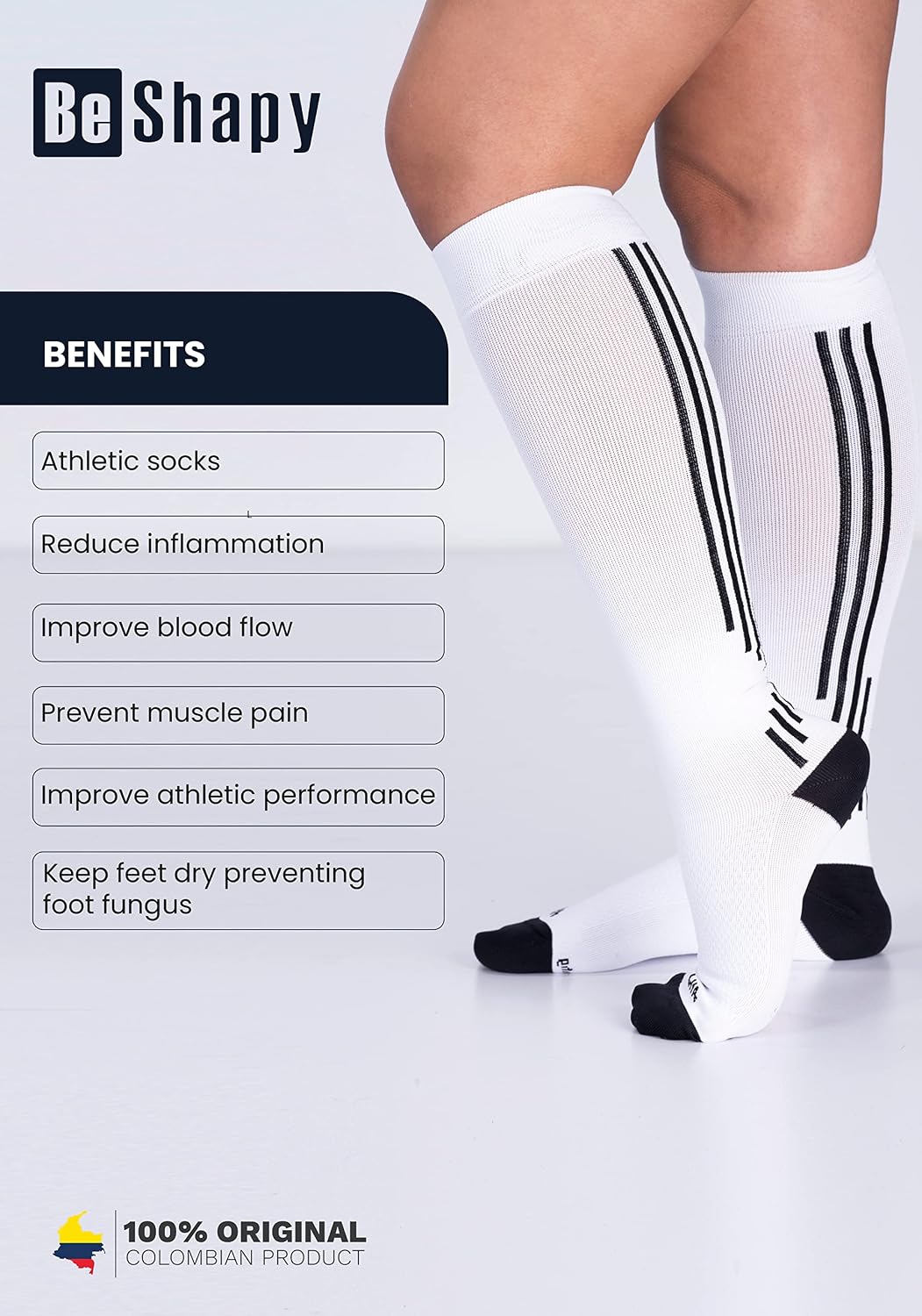BE SHAPY Calf Compression Sports Sleeve Medias de Compresión 2 Pack