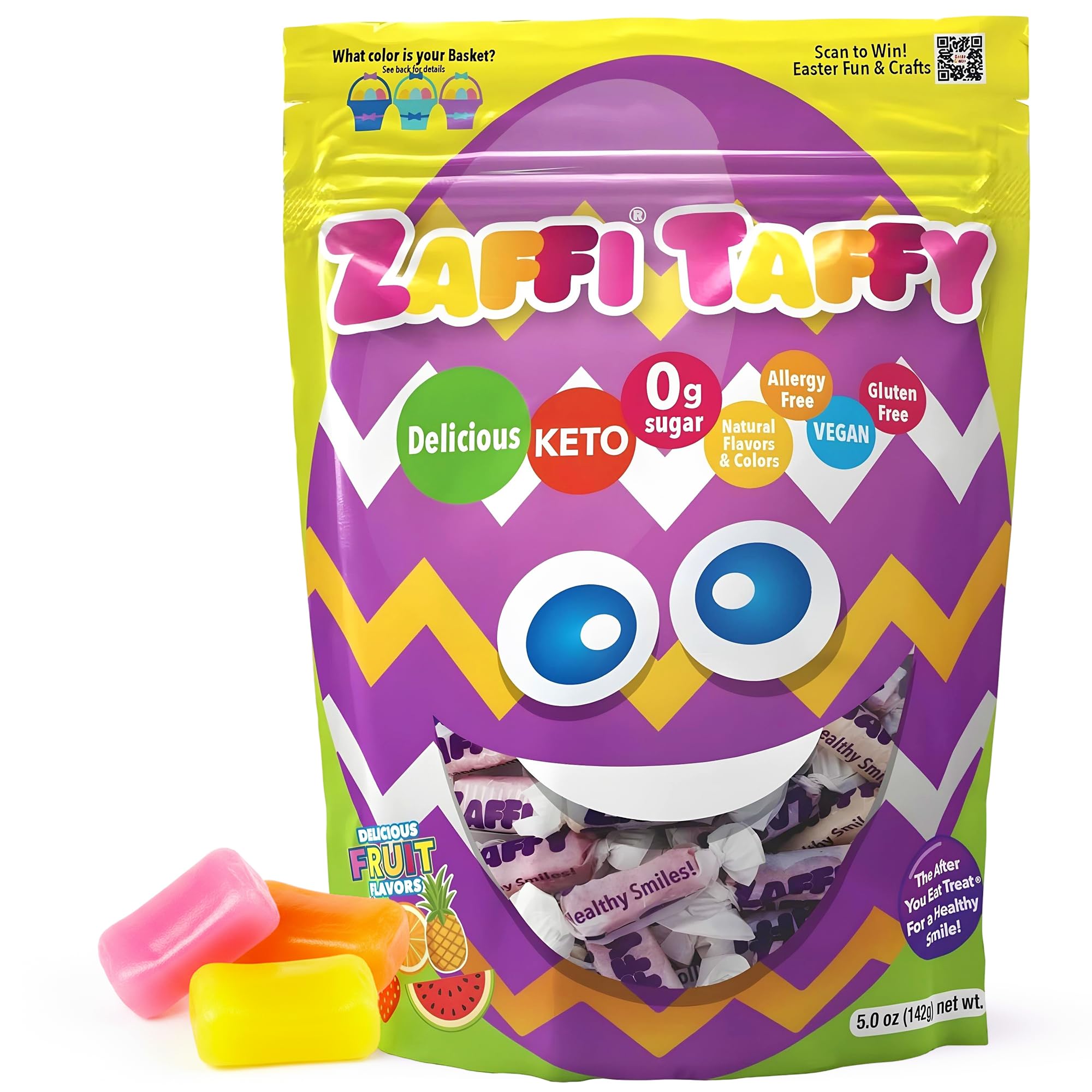 Zollipops Zaffi Taffy Easter Fruit Variety 5.2oz (Egg) - Easter-themed Taffy with Assorted Fruit Flavors for a Joyful Celebration