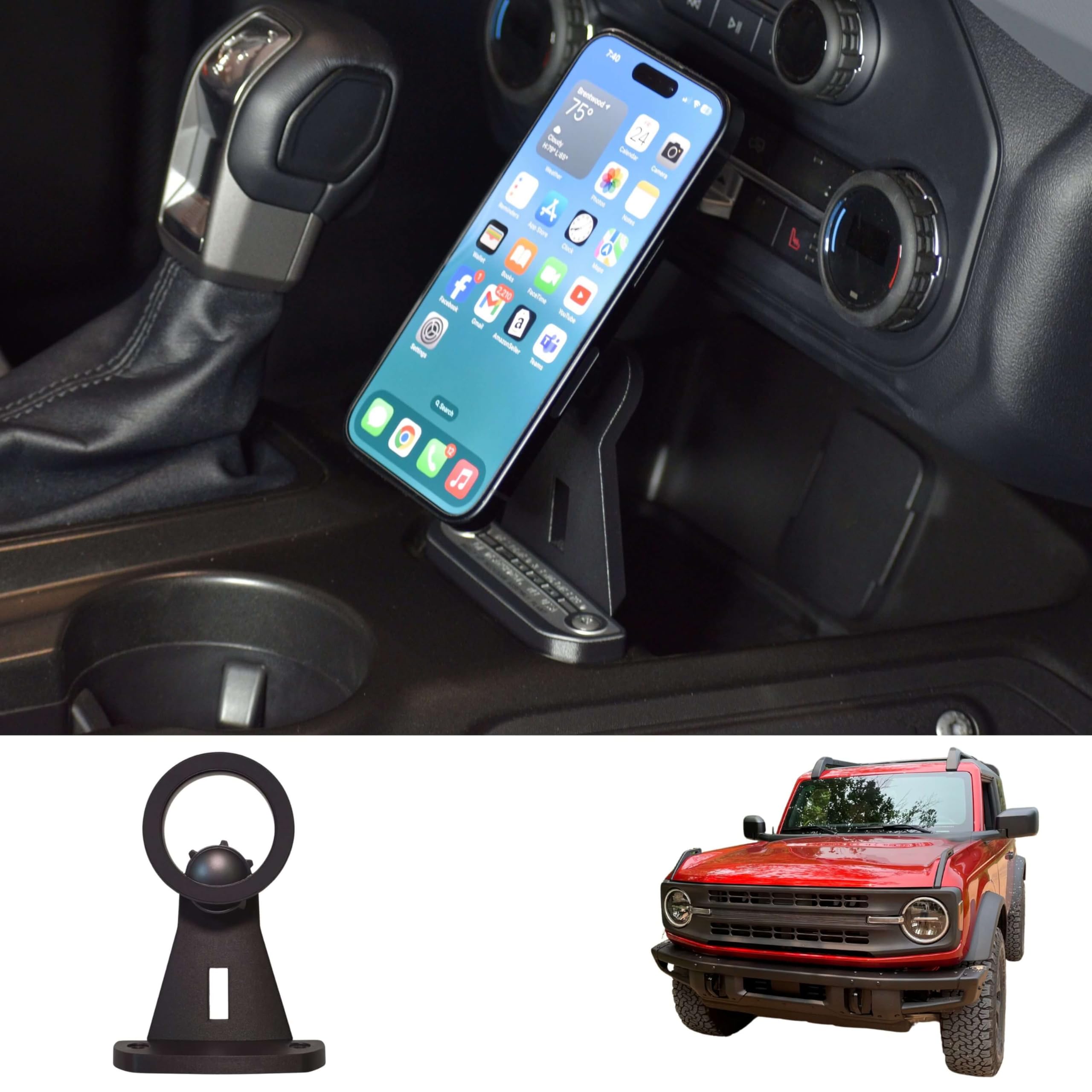 Magnetic Phone Mount Compatible with Ford Bronco 2021-2025 - 360° Tilt Swivel Adjustable Phone Holder for Bronco Accessories - Strong Hold for MagSafe Compatible Phones