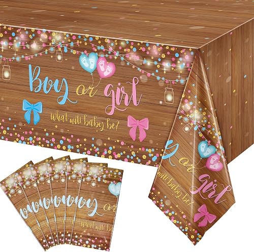 Tiamon 6 Pcs Gender Reveal Table Cloths - Boots or Bows Gender Reveal Decorations Party Supplies 54 x 108 in Plastic Pink and Blue Disposable Boy Girl What Will Baby Be Table Cover Cowboy Baby Shower