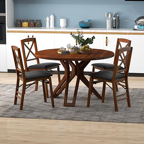Miniatura 8 de Giantex Juego de 2 sillas de comedor plegables de madera con asiento acolchado, marco de madera maciza, carga máxima de 400 libras, sin montaje,