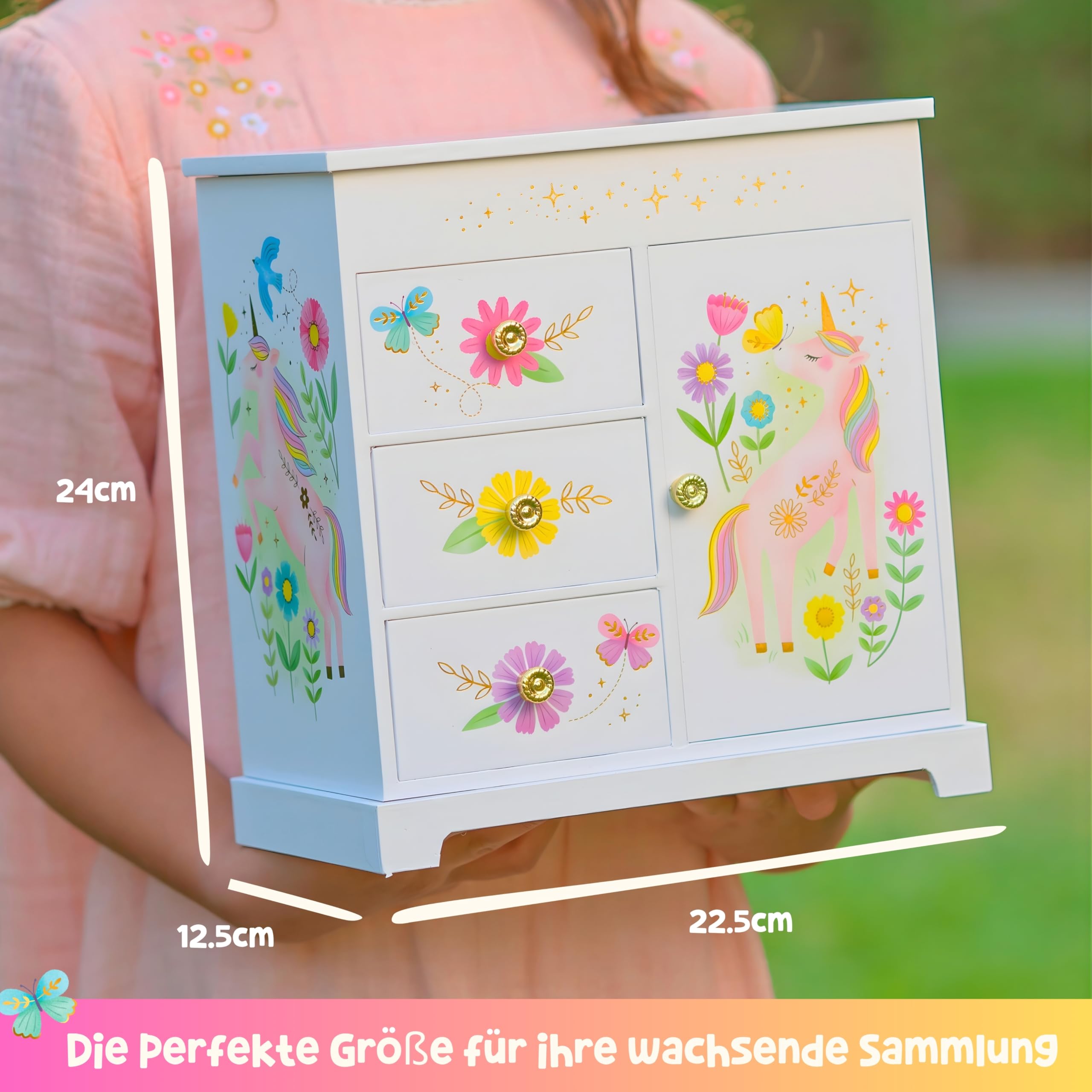 Giggle & Honey® Schmuckkästchen Mädchen Musik Box & Prinzessin mit 3 Schubladen – Prinzessin Geschenke für Mädchen – Geschenk Mädchen 4 5 6 7 8 9 Jahre –