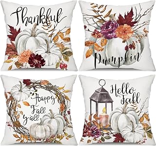 Fall Pillow Covers 18x18 Set of 4 Watercolor Fall Pumpkin Throw Pillow Covers Cotton Linen Autumn Harvest Farmhouse Decor Pillowcases Maple Case with Season Blessings