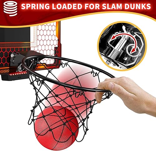 Miniatura 7 de HYES Mini aro de baloncesto para interiores con marcador, aro de baloncesto para puerta con 3 bolas e inflador, regalo de juguete de baloncesto para